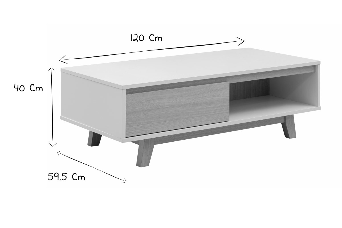 Table basse scandinave blanc et bois LAHTI