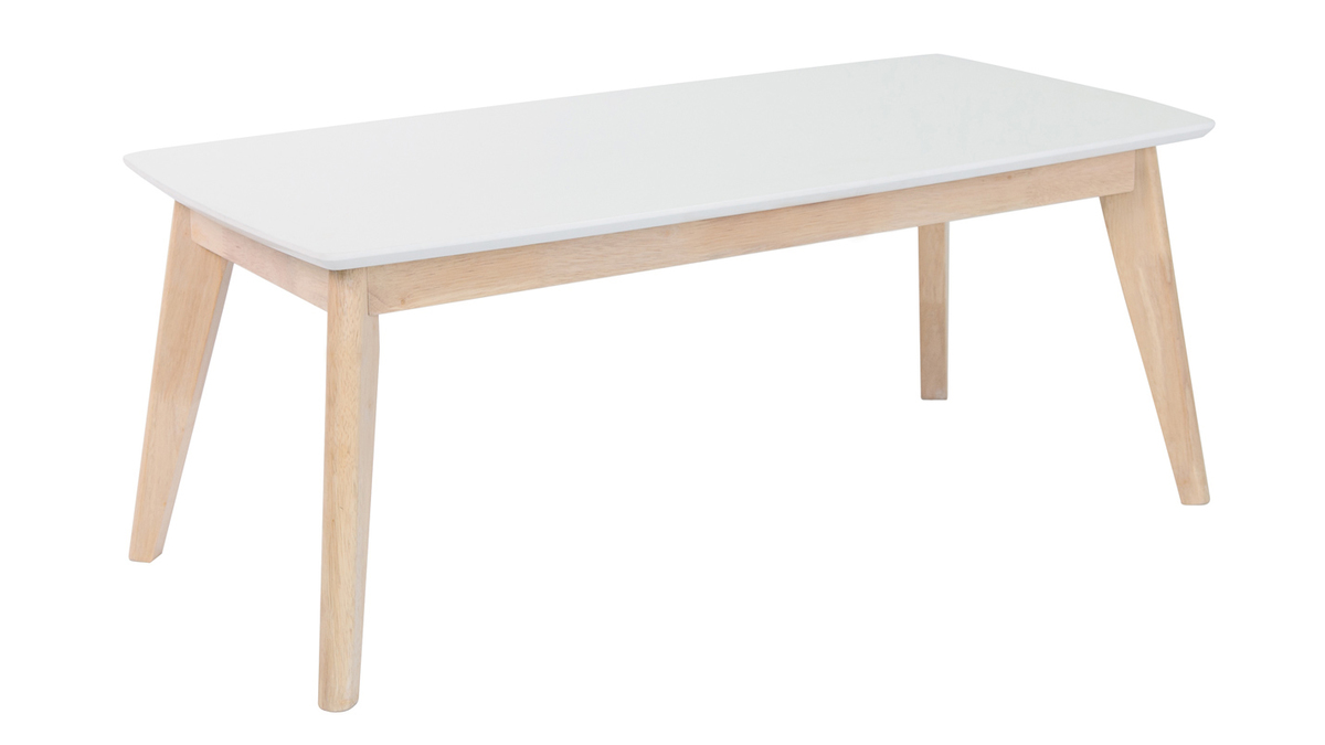Table basse scandinave blanche avec pieds bois LEENA