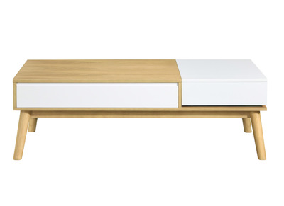 Table basse scandinave bois clair et blanc avec rangement TALIA