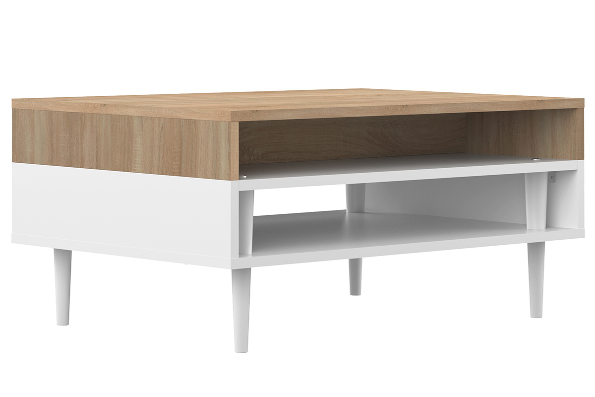 Table basse scandinave bois et blanc STRIPE