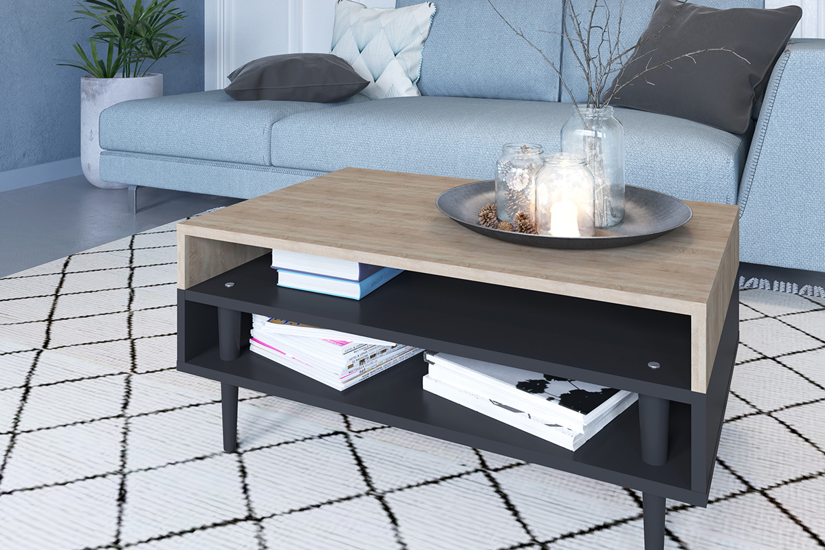 Table basse scandinave bois et noir STRIPE