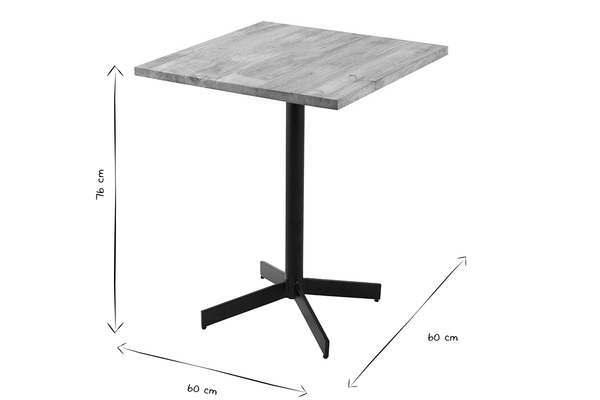 Table bistrot carr�e en bois massif et m�tal noir D60 cm SOPRA