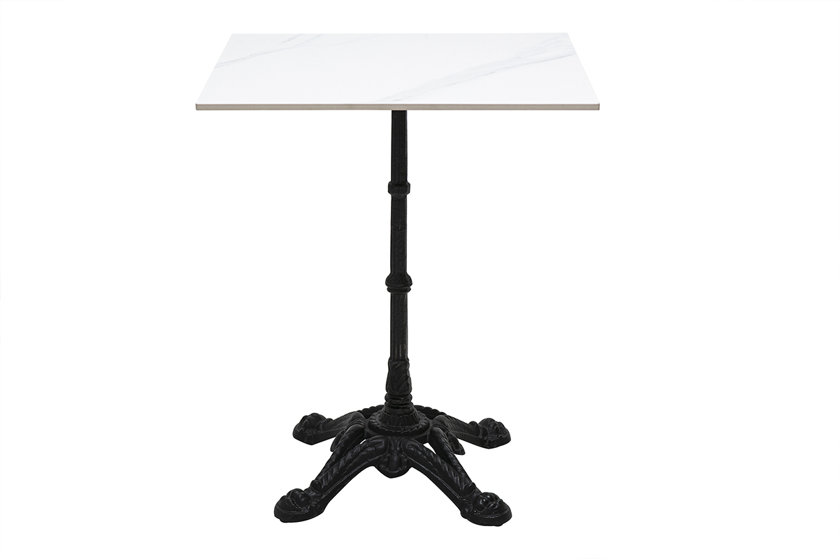 Table bistrot carr�e en pierre min�rale et m�tal noir L60 cm CONTY