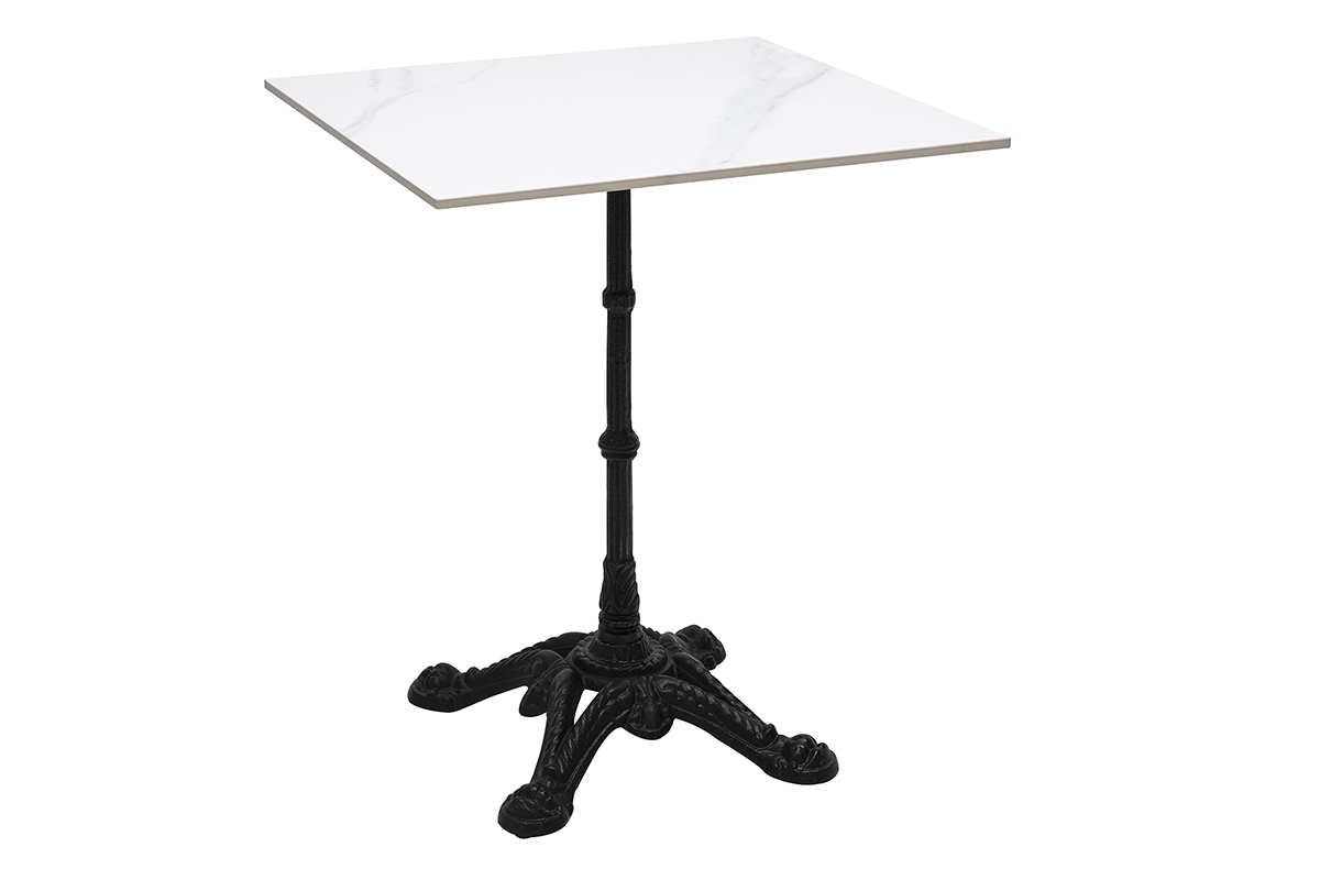 Table bistrot carr�e en pierre min�rale et m�tal noir L60 cm CONTY