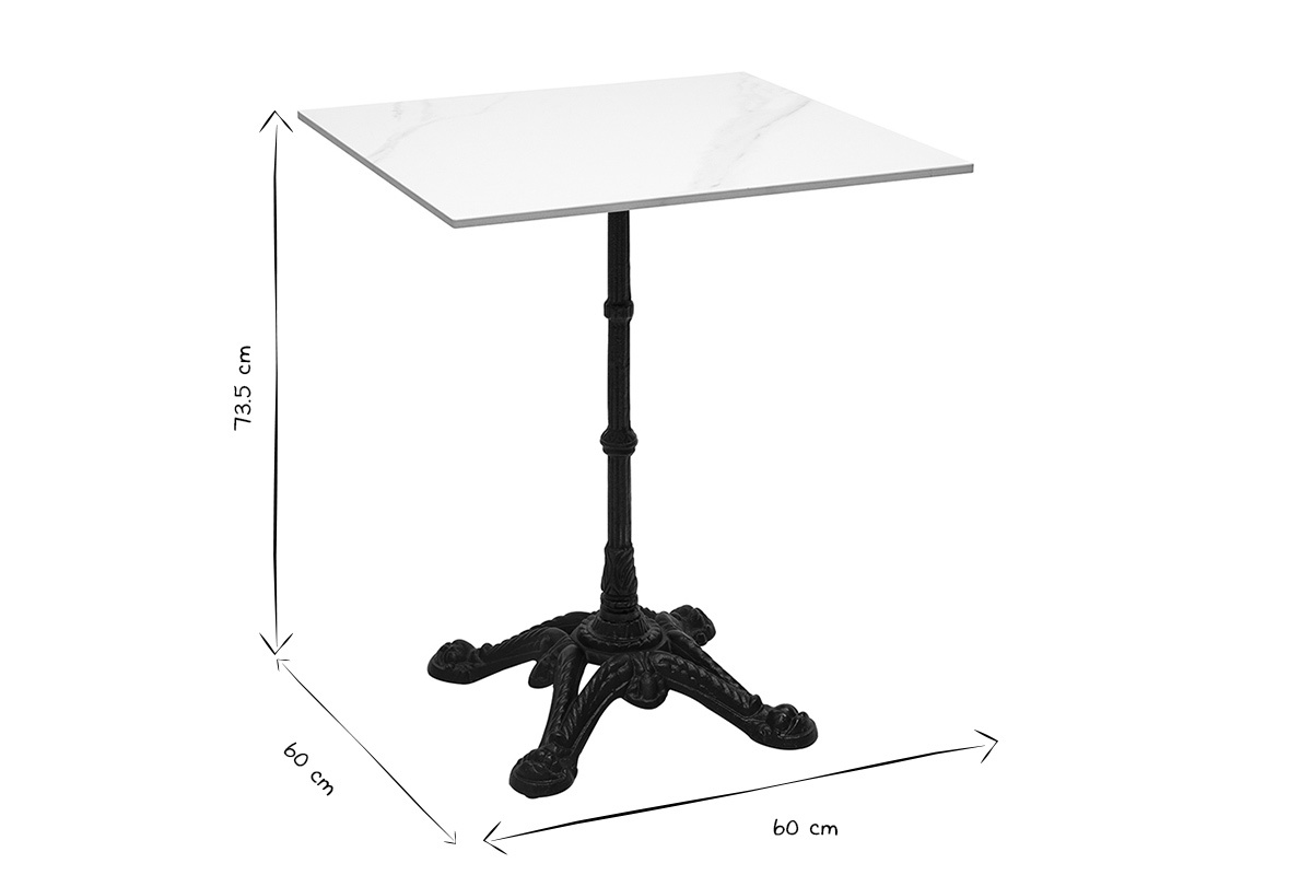 Table bistrot carr�e en pierre min�rale et m�tal noir L60 cm CONTY