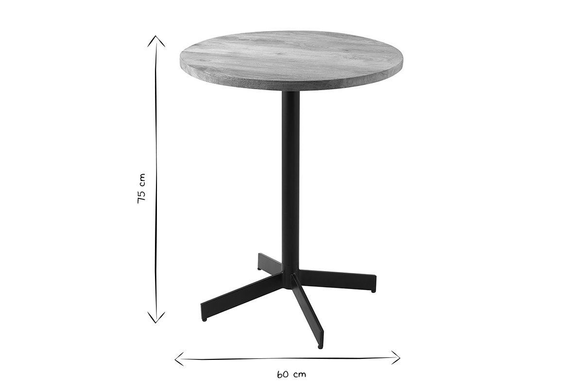 Table bistrot ronde en bois massif et m�tal noir D60 cm MEERA