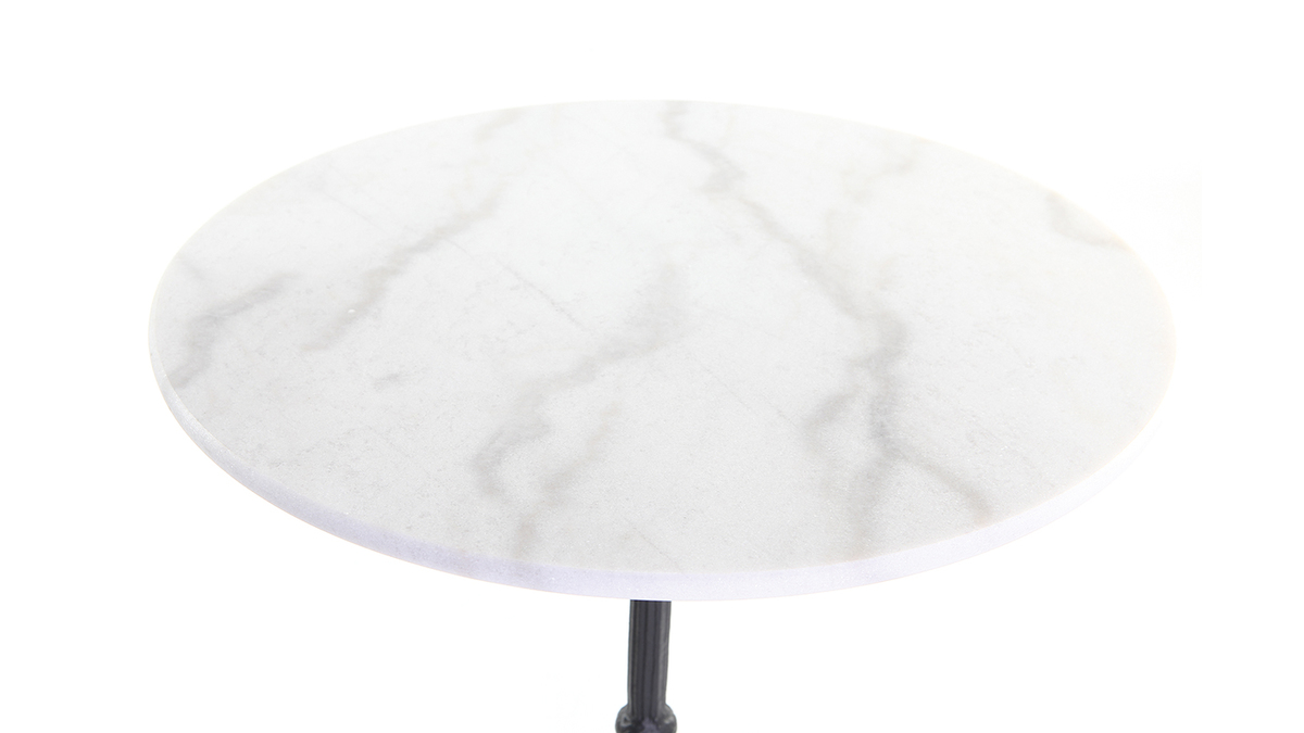 Table bistrot ronde en marbre blanc et mtal noir L60 cm CONTY