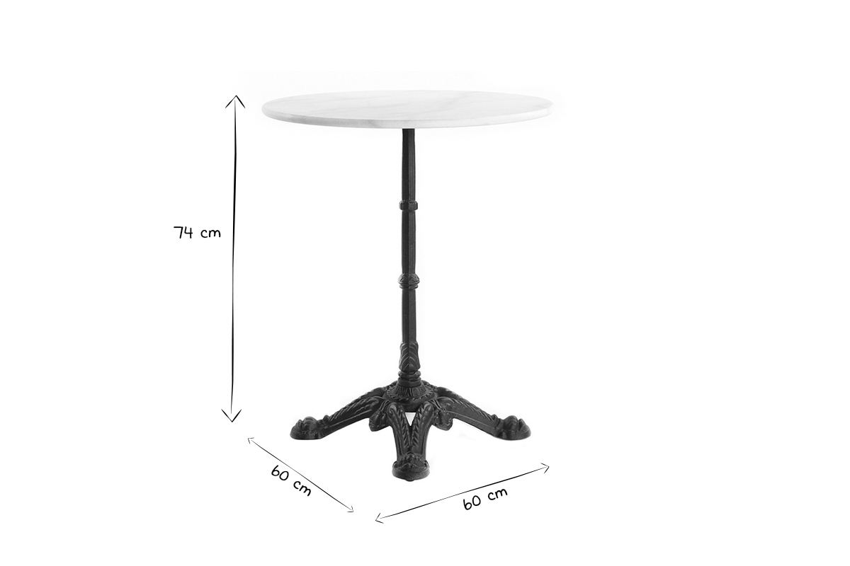 Table bistrot ronde en pierre minrale et mtal noir L60 cm CONTY