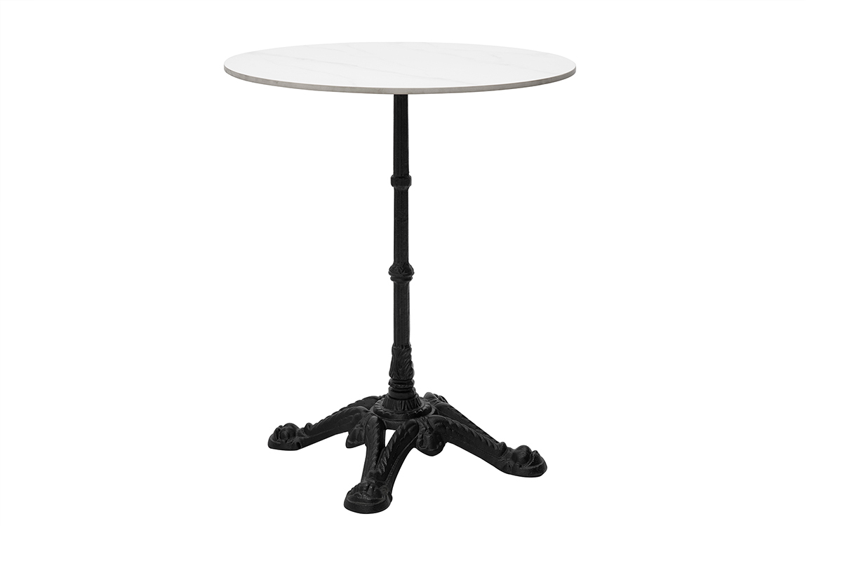 Table bistrot ronde en pierre minrale et mtal noir L60 cm CONTY