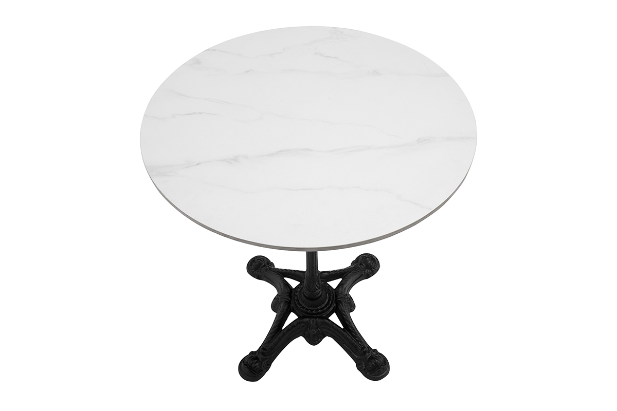 Table bistrot ronde en pierre minrale et mtal noir L60 cm CONTY