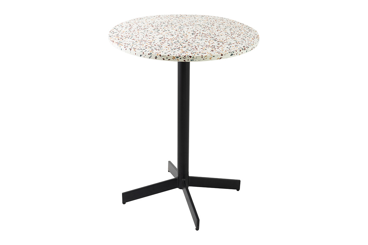 Table bistrot ronde en terrazzo et m�tal noir D60 cm MEERA