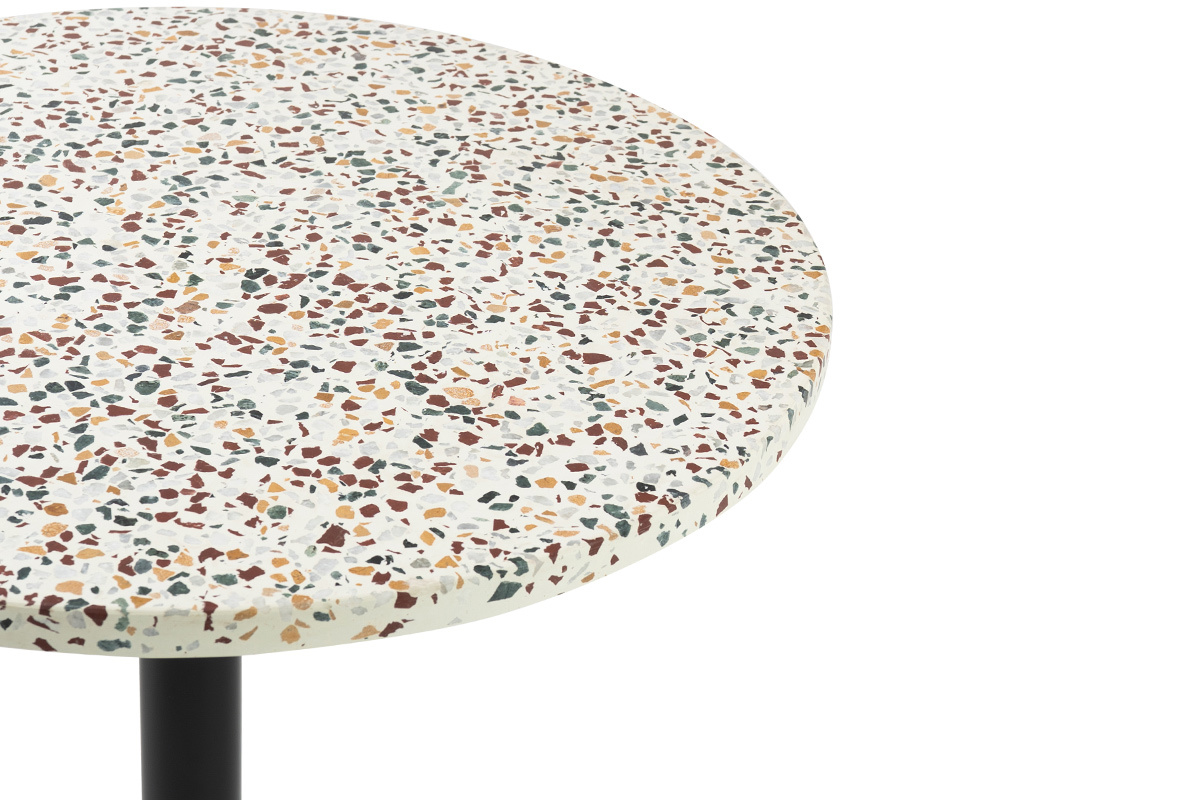 Table bistrot ronde en terrazzo et m�tal noir D60 cm MEERA