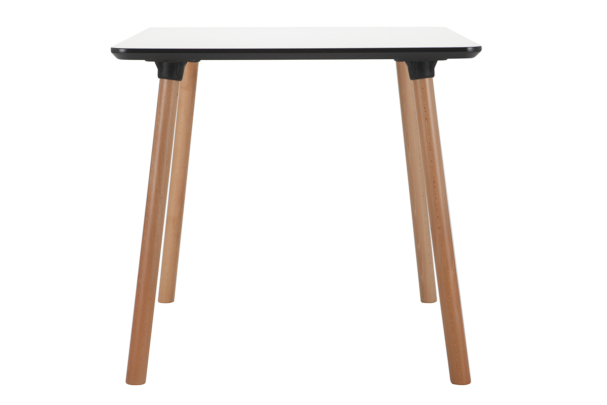 Table carr�e design blanche avec pied en bois L80 cm BRUNCH