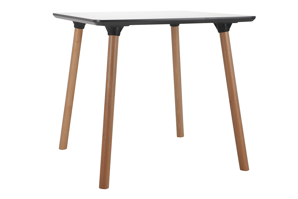 Table carr�e design blanche avec pied en bois L80 cm BRUNCH