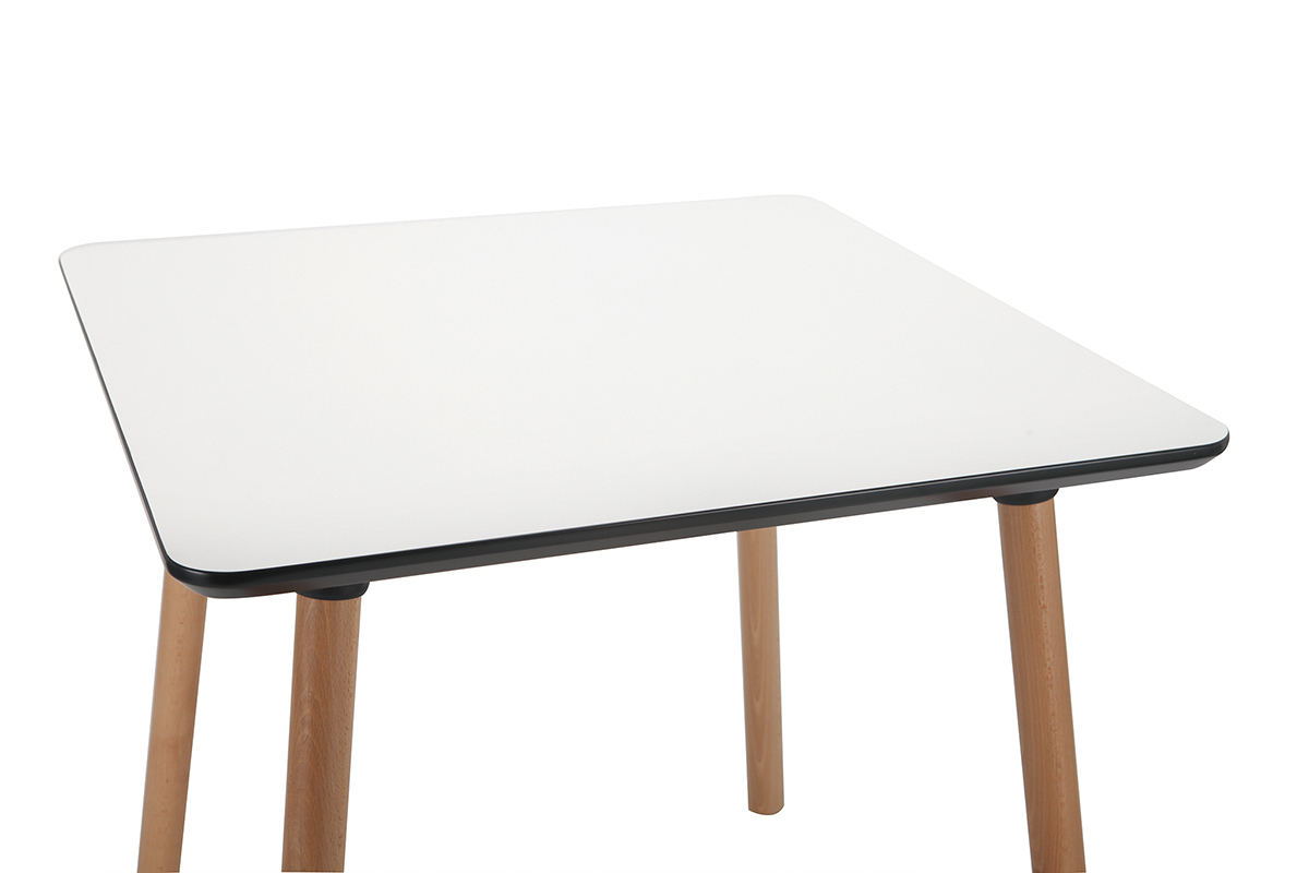 Table carr�e design blanche avec pied en bois L80 cm BRUNCH
