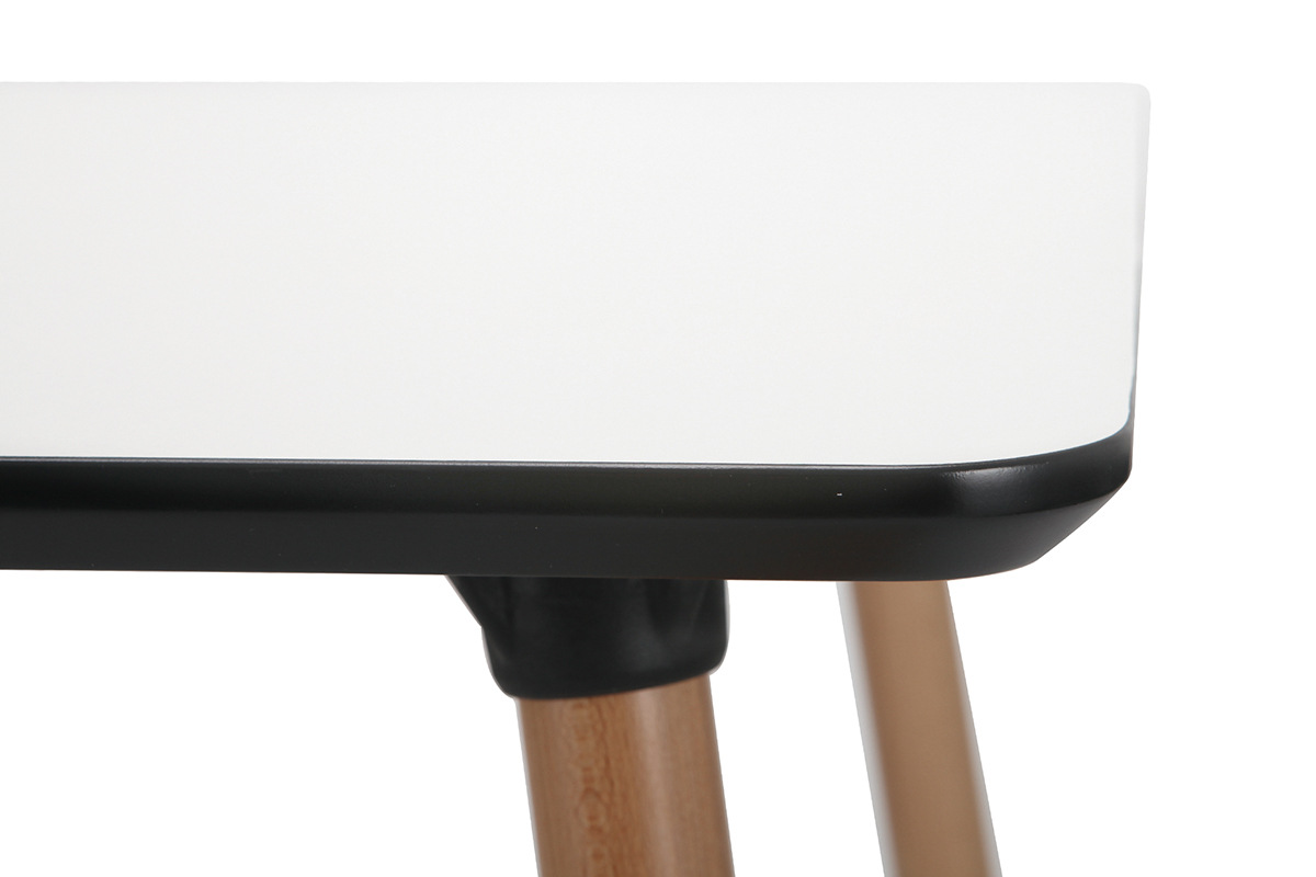Table carr�e design blanche avec pied en bois L80 cm BRUNCH