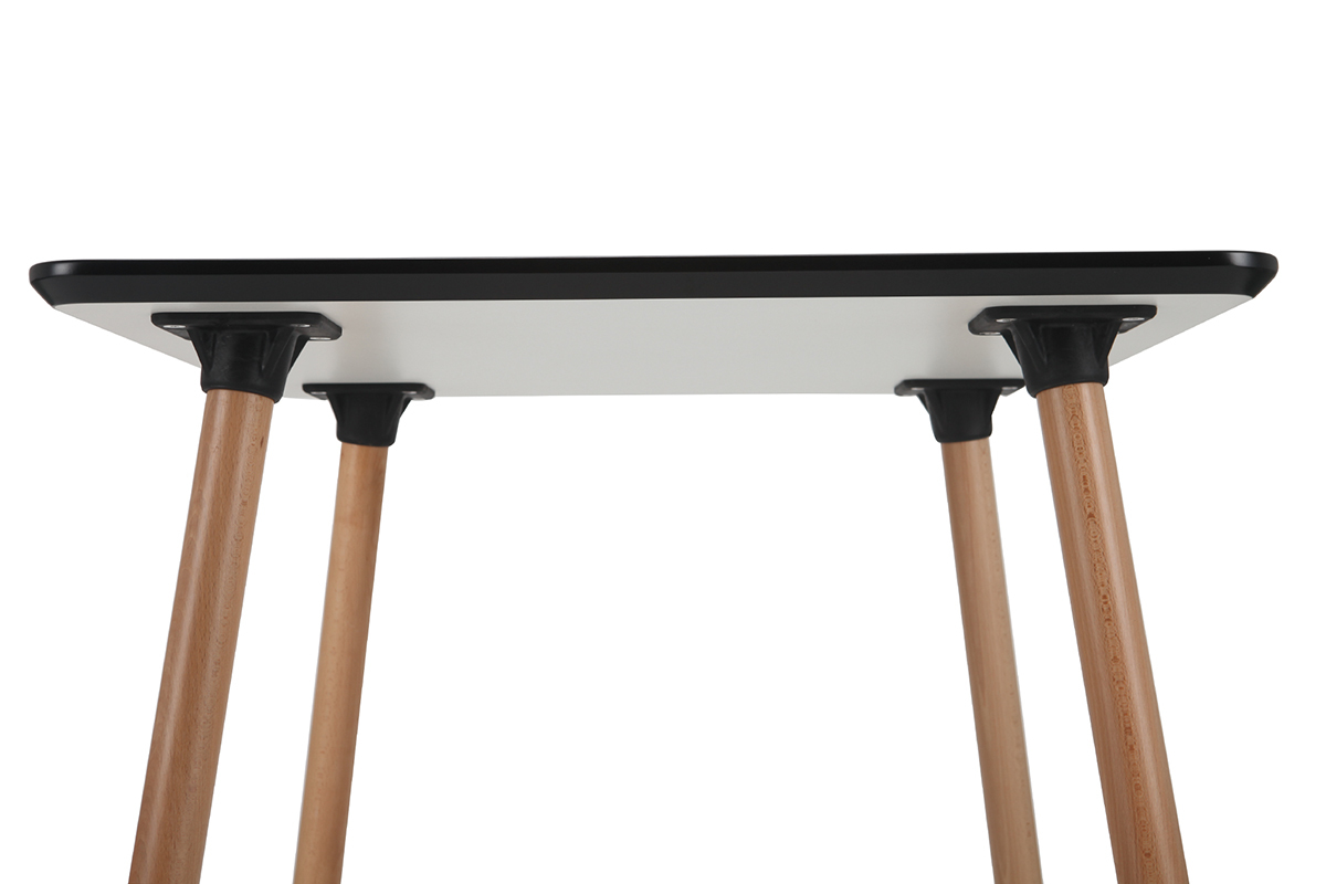 Table carr�e design blanche avec pied en bois L80 cm BRUNCH