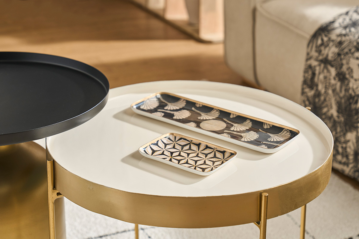 Table d'appoint avec plateau rversible bleu canard / blanc D51 cm SATEEN