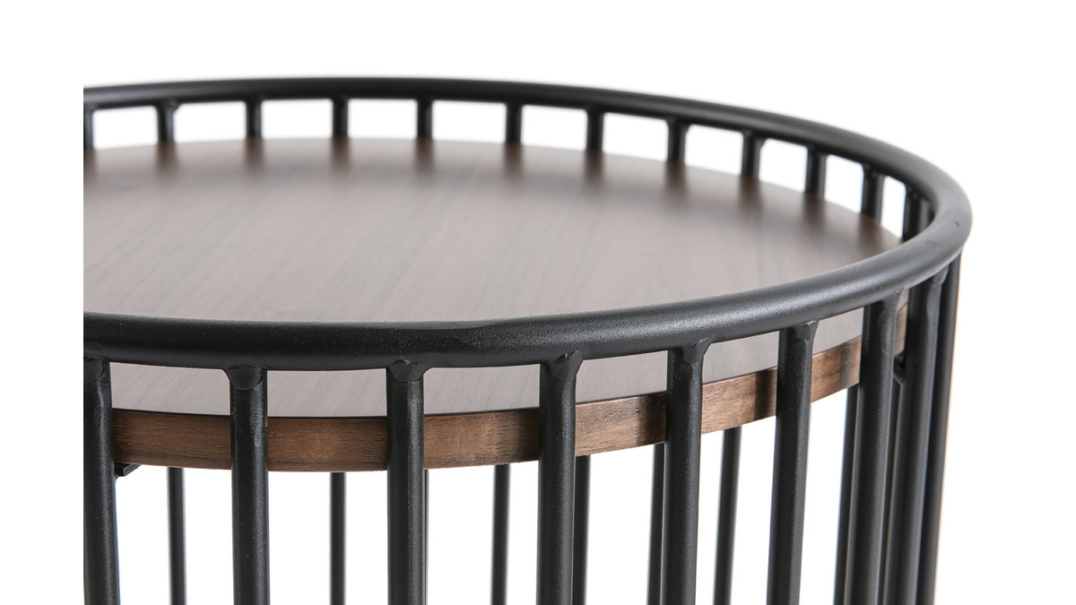 Table d'appoint design bois fonc et mtal HARP