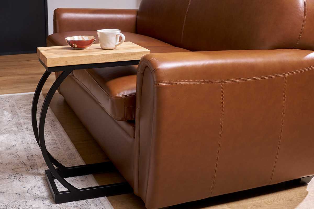 Table d'appoint design rectangulaire en bois massif et mtal noir L45 cm BREAK