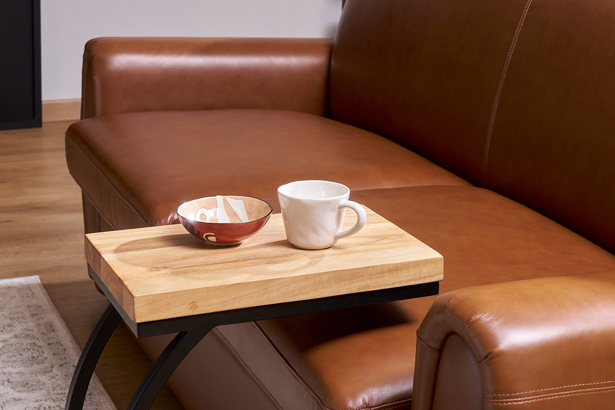 Table d'appoint design rectangulaire en bois massif et mtal noir L45 cm BREAK