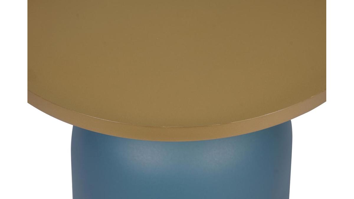Table d'appoint design ronde en mtal bleu ptrole mat et plateau dor RAMSES