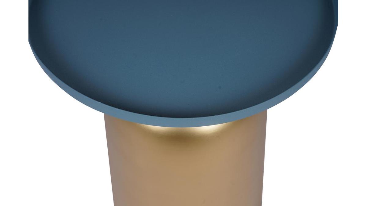 Table d'appoint design ronde en mtal dor et plateau bleu ptrole mat RAMSES