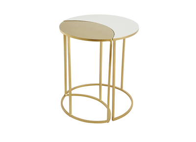 Table d'appoint en métal laqué blanc et doré TOSCANE