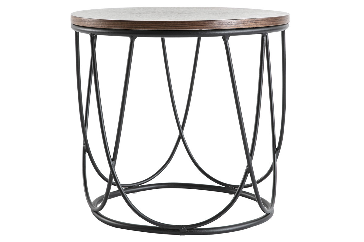 Table d'appoint indutriel bois fonc et mtal L42 x H40 cm LACE