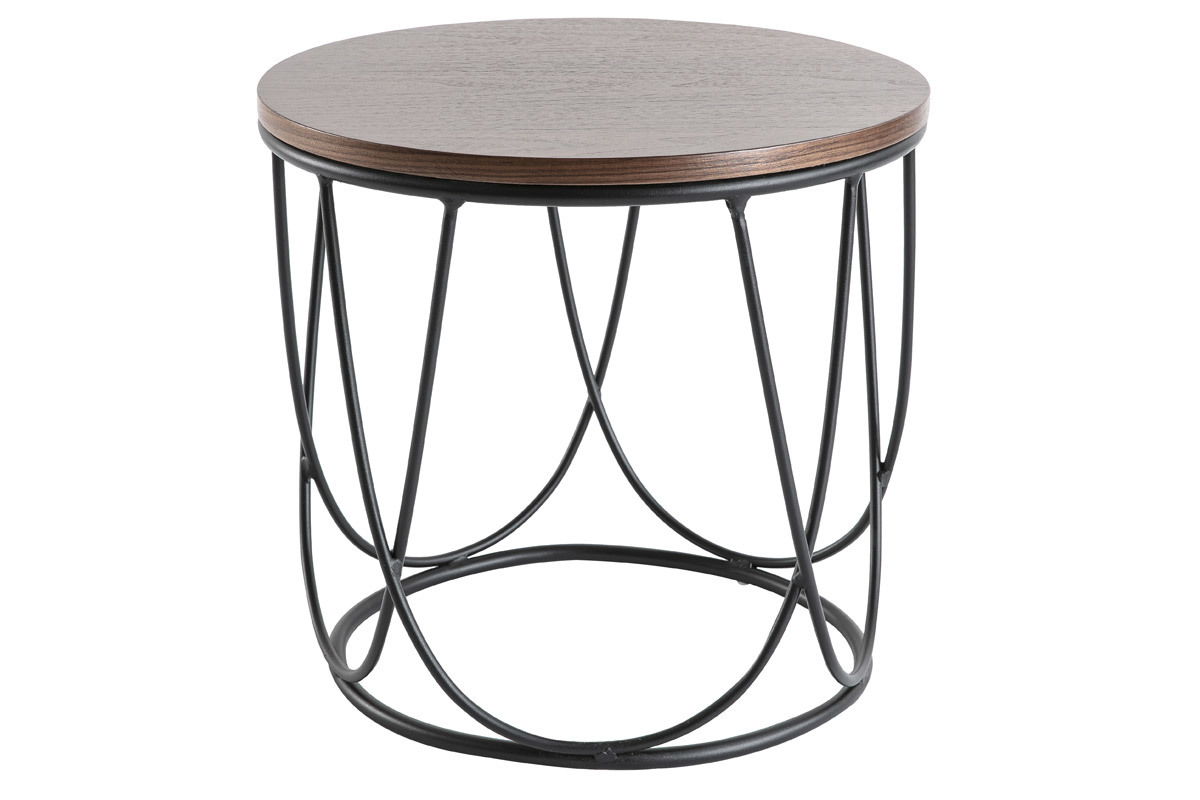 Table d'appoint indutriel bois fonc et mtal L42 x H40 cm LACE
