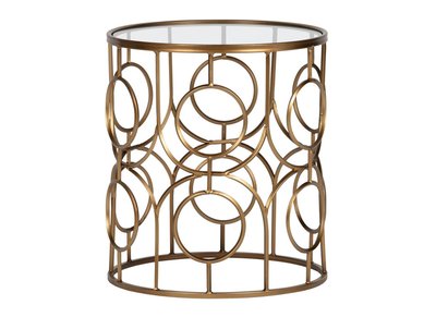 Table d'appoint laiton antique et verre D40 cm ARTSY