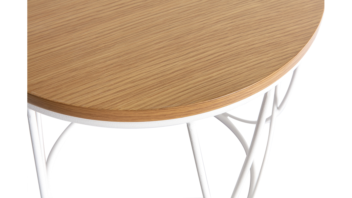 Table d'appoint ronde bois clair chne et mtal blanc D32 cm LACE