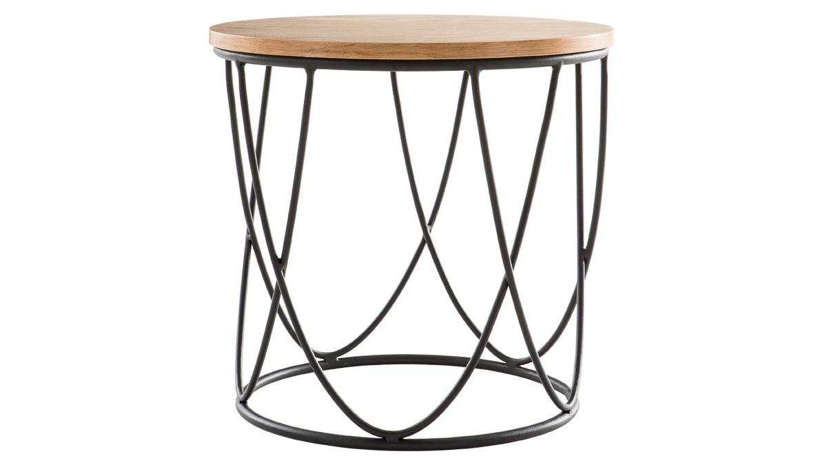 Table d'appoint ronde bois clair chne et mtal noir D42 cm LACE