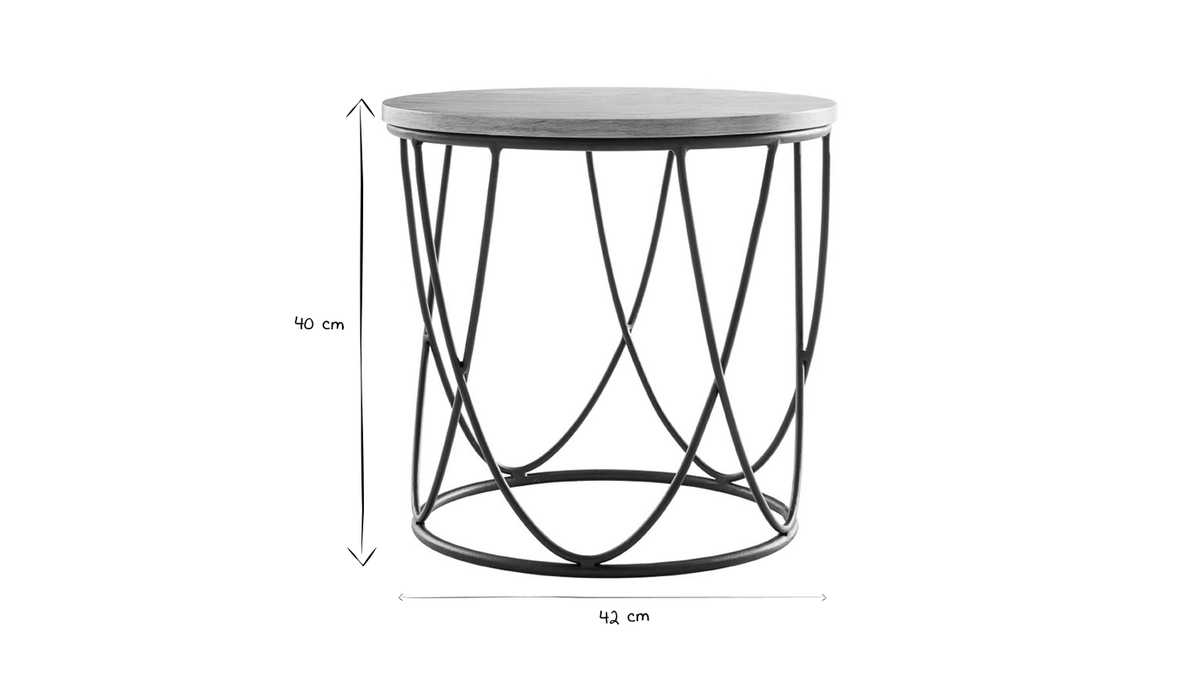 Table d'appoint ronde bois clair chne et mtal noir D42 cm LACE