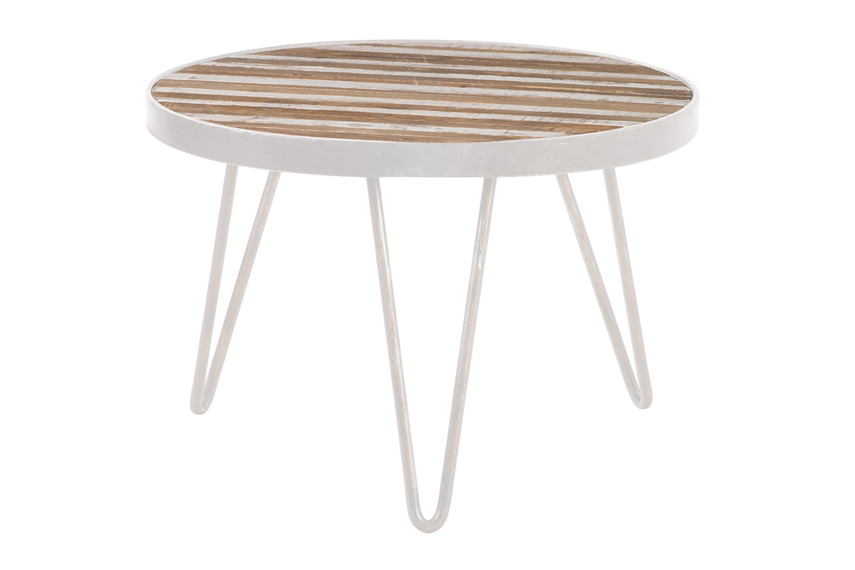 Table d'appoint ronde bois et mtal blanc 50x35 ROCHELLE