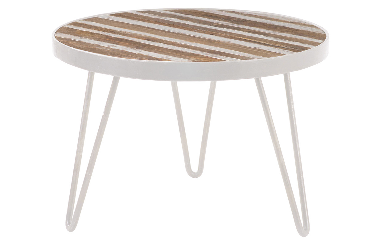 Table d'appoint ronde bois et mtal blanc 50x35 ROCHELLE