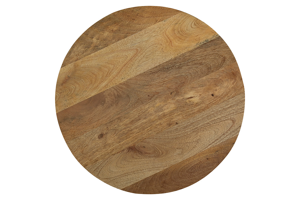 Table d'appoint ronde design blanche et bois manguier massif H49 cm VERONA