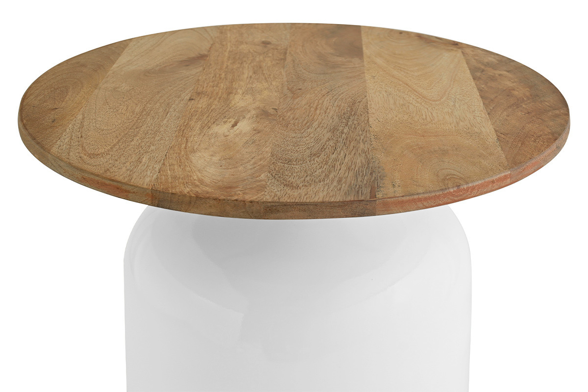 Table d'appoint ronde design blanche et bois manguier massif H49 cm VERONA