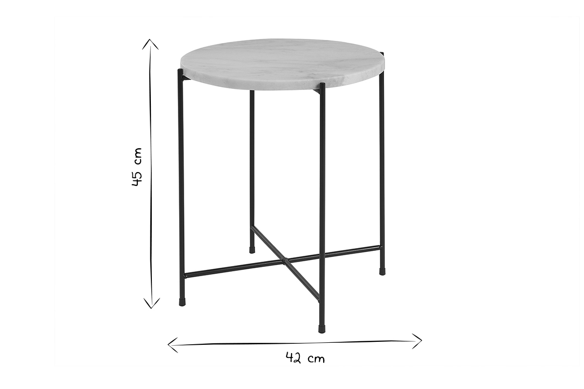 Table d'appoint ronde design en marbre blanc et mtal noir D42 cm SARDA