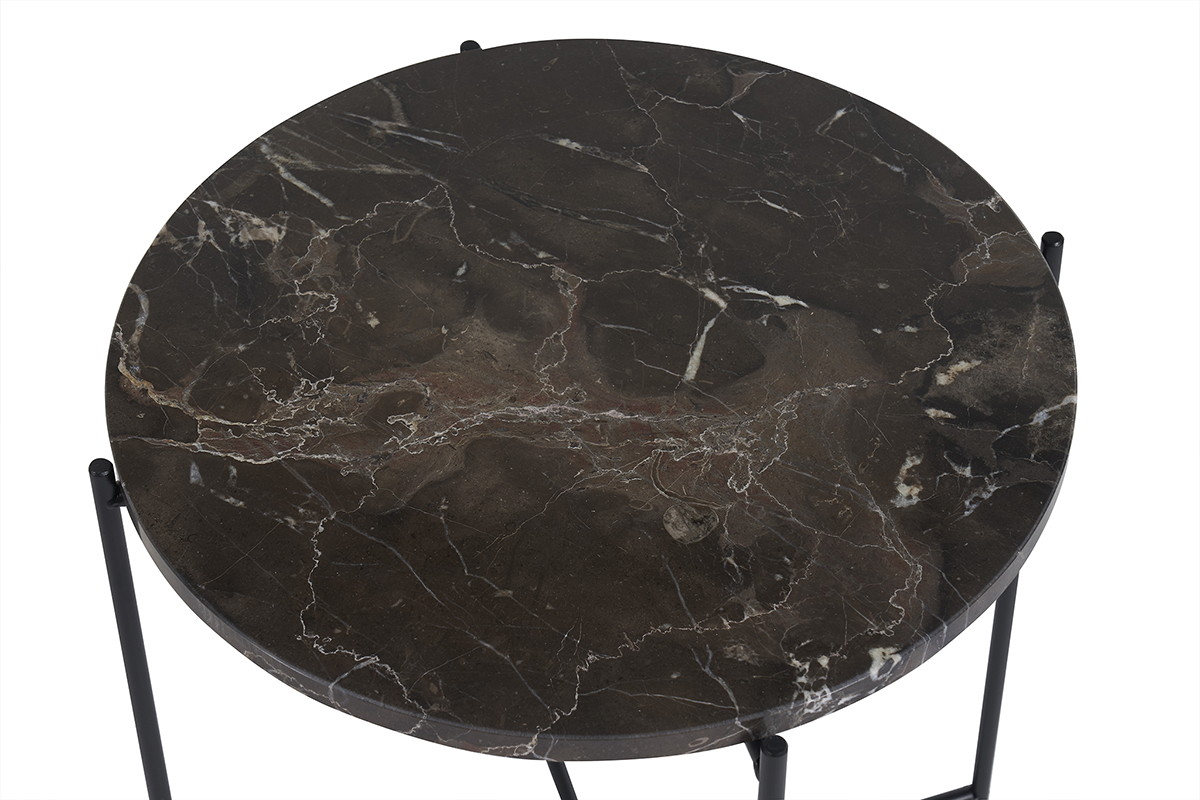 Table d'appoint ronde design en marbre marron et mtal noir D42 cm SARDA