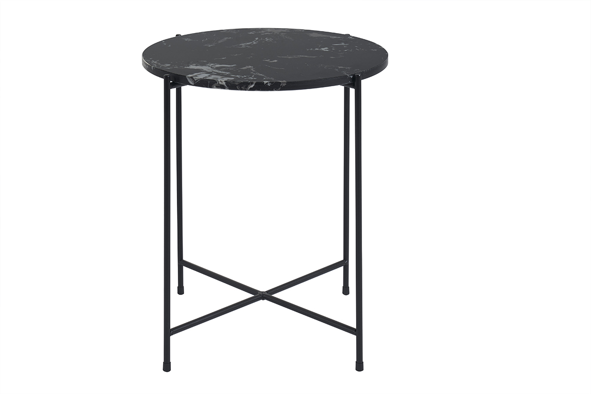 Table d'appoint ronde design noire en marbre et mtal D42 cm SARDA
