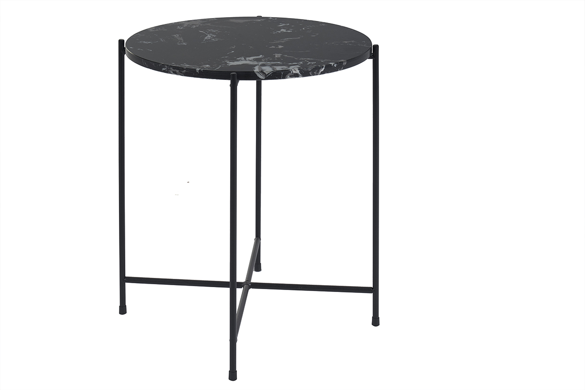 Table d'appoint ronde design noire en marbre et mtal D42 cm SARDA