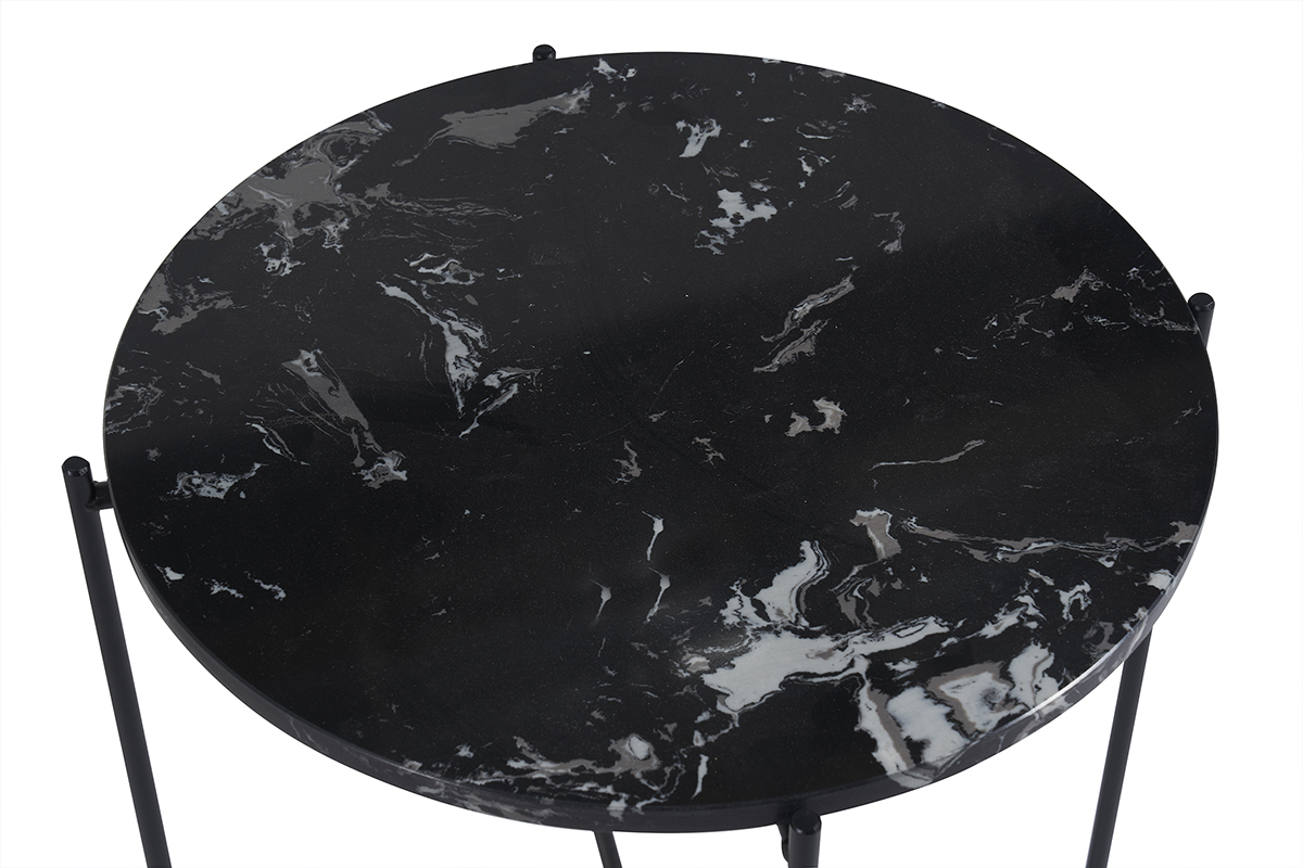 Table d'appoint ronde design noire en marbre et mtal D42 cm SARDA