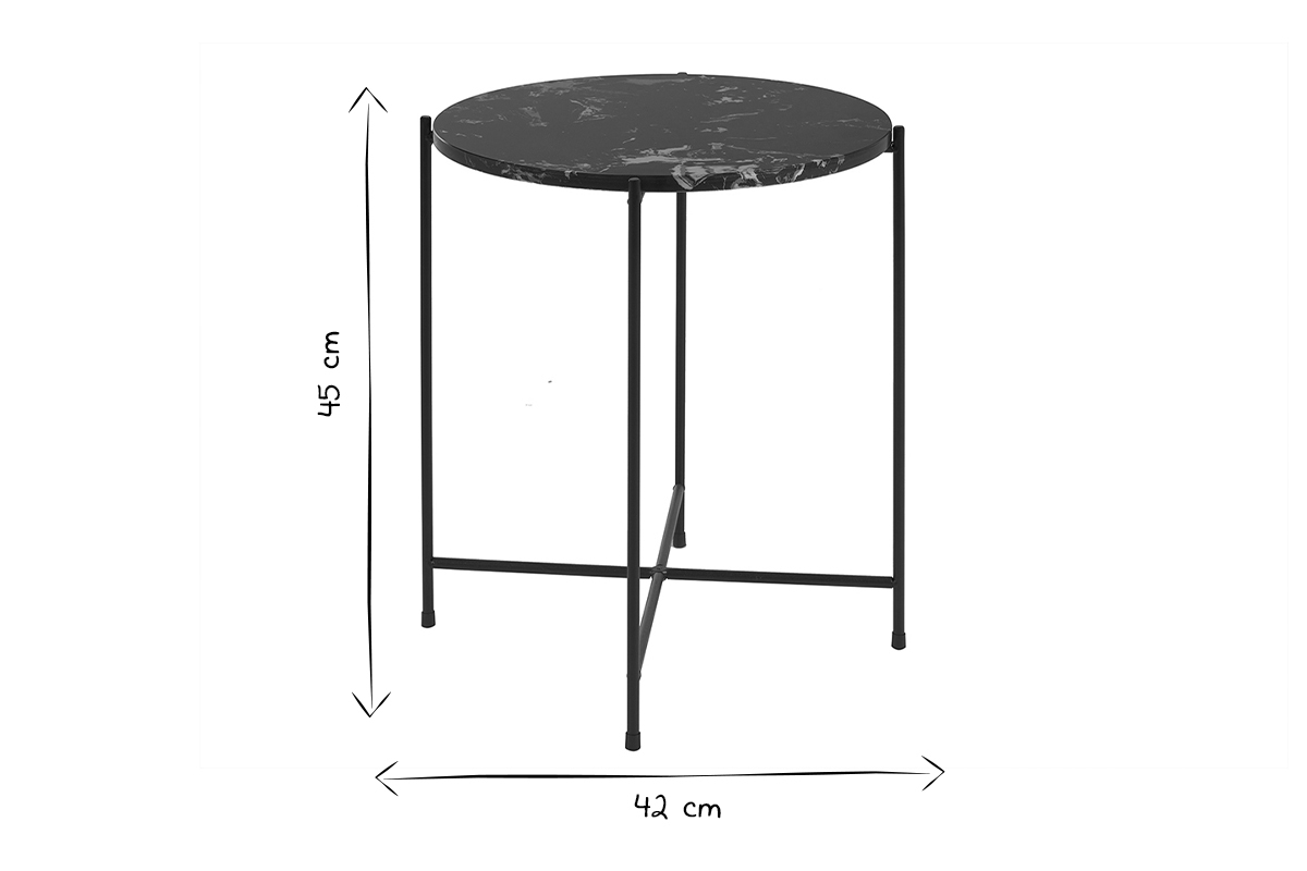 Table d'appoint ronde design noire en marbre et mtal D42 cm SARDA