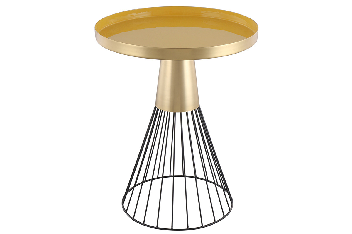 Table d'appoint ronde en acier laqu moutarde et dor D41 cm SPLEEN