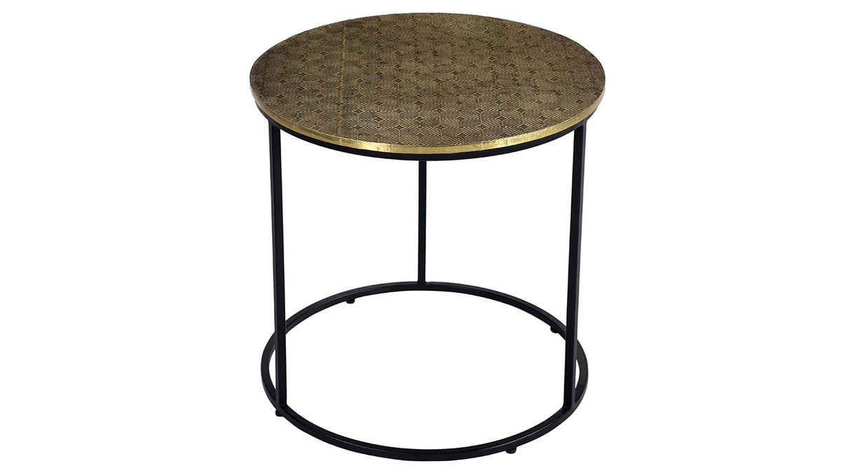 Table d'appoint ronde en laiton frapp et mtal noir D45 cm FLOOR