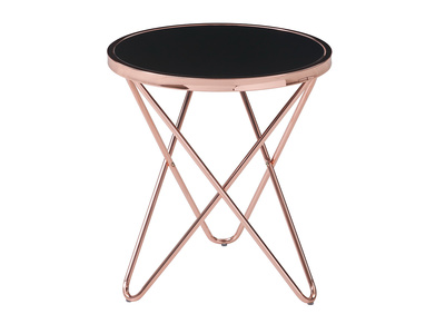 Table d'appoint ronde en métal cuivré et verre trempé noir VEGA - Table d'appoint ronde en métal cuivré et verre trempé noir VEGA