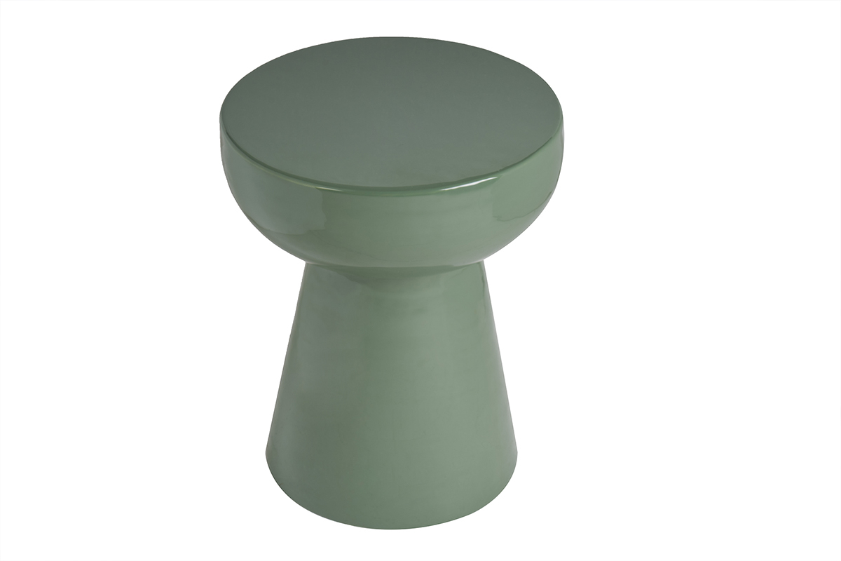 Table d'appoint ronde en m�tal �maill� vert kaki D34 cm MOGOU