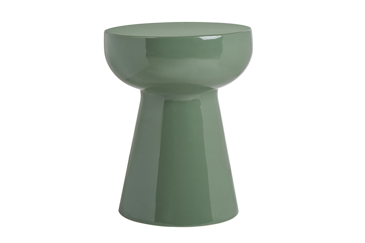 Table d'appoint ronde en m�tal �maill� vert kaki D34 cm MOGOU