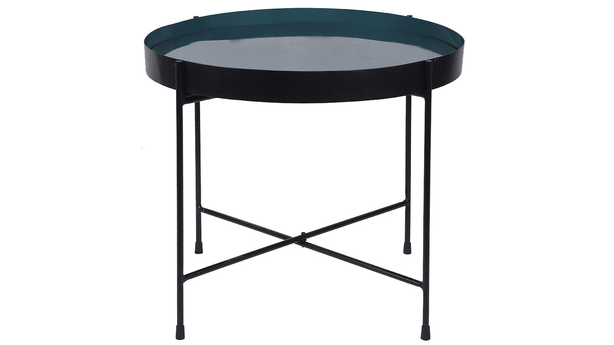 Table d'apppoint ronde avec plateau rversible bleu canard / noir D51 cm SATEEN